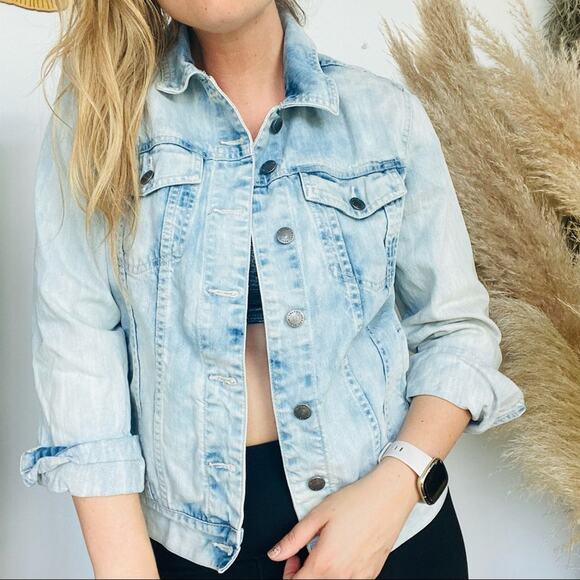 VELVET HEART Acid Wash Blue White Vintage Denim Jean Open Jacket S Boho - Picture 4 of 9